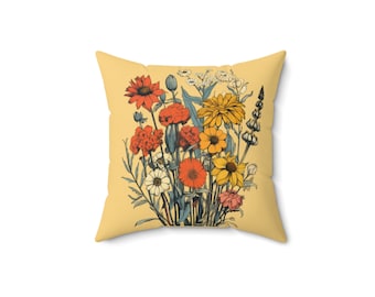 Botanical Elegance: Wildflower Eco-Friendly Square Pillow with Recycled Polyester Filling | FERN Goods Co.