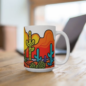Pop Art Cactus Desert 15oz. Ceramic Coffee Mug | FERN Goods Co.