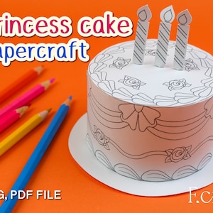 Princess cake paper craft 3D activity, Paper toy printable craft for kids