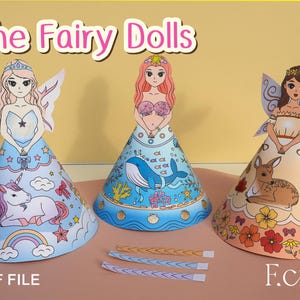 Paper craft THE FAIRY DOLLS, Printable Activity, cut and color, Paper craft 3D for kids
