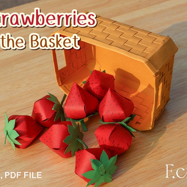 Paper Basket and Strawberries Papercraft Template 3D, Basket and Strawberries papercraft, Basket 3D Paper craft Template