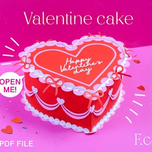 DIY 3D Heart Cake SVG, Papercraft Heart Cake Gift Box, Valentine Cake Gift Box Svg, Birthday Cake Svg, Digital download cut files