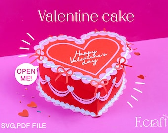 3D Heart Cake Gift Box SVG, Papercraft Template (Digital Download)