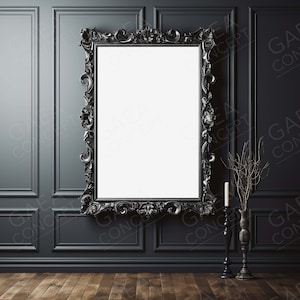 Museum Style Gothic Black Frame Mockup, Gothic Digital Mockup, Framed Art Display, Simple Vertical Frame Template JPG PSD Smart Object