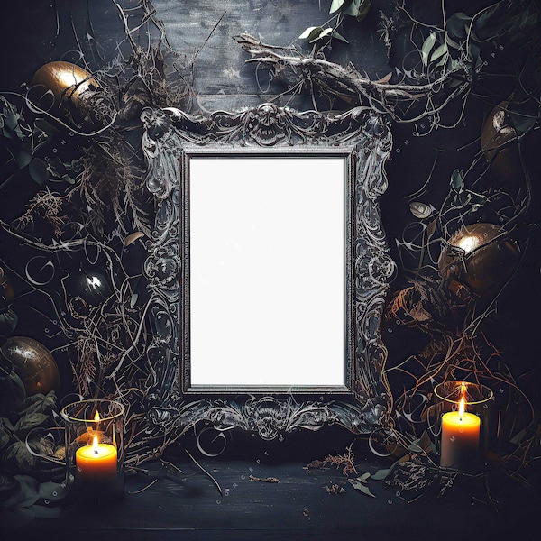 Gothic Victorian Ivy Halloween Concept Frame Mockup, Modern Digital Mockup, Framed Art Display, Vertical Frame Template JPG PSD Smart Object