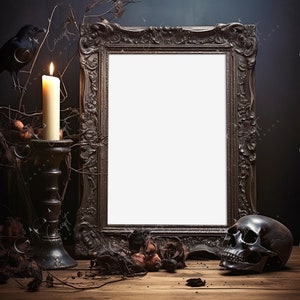 Gothic Halloween Concept Victorian Frame Mockup, Gohic Digital Mockup, Framed Art Display, Vertical Frame Template JPG PSD Smart Object