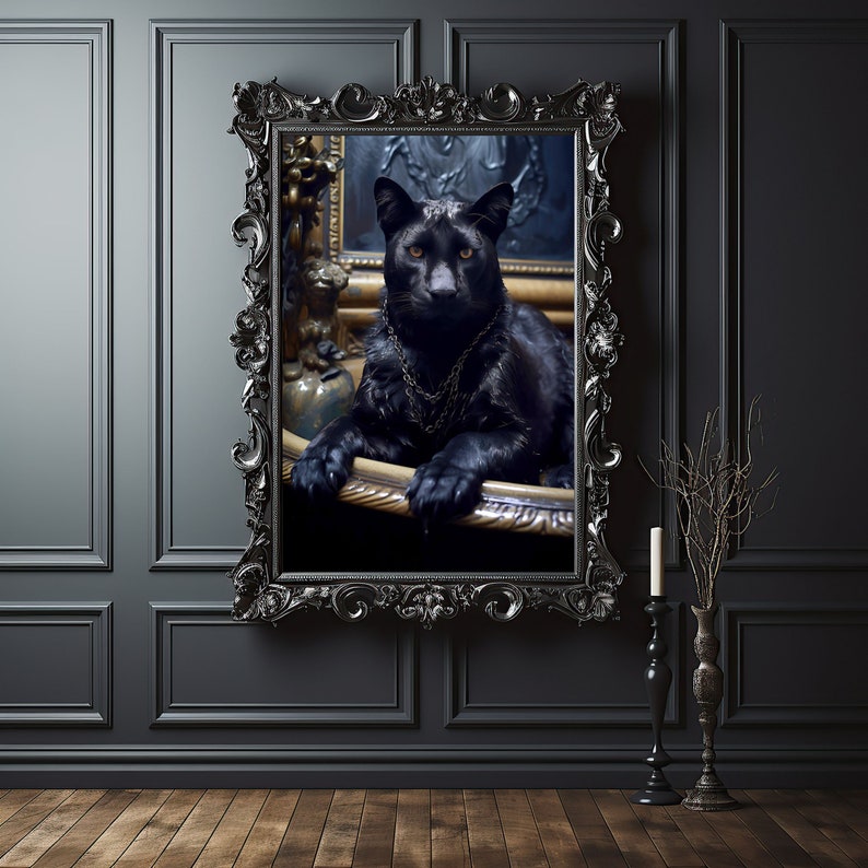 Black Panther_6 Bathing_in_a_gothic_victorian Tropical Bathroom, Tropical Safari Concept Poster