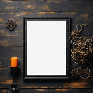 Simple Black Frame Mockup, Gothic Modern Digital Mockup, Framed Art Display, Halloween Vertical Frame Template JPG PSD Smart Object