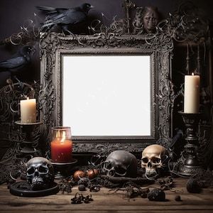 Gothic Halloween Concept Square Ratio Frame Mockup, Modern Digital Mockup, Framed Art Display, Vertical Frame Template JPG PSD Smart Object