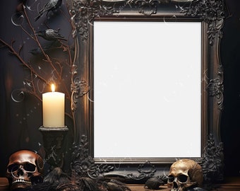 Victorian Gothic Halloween Concept Frame Mockup, Modern Digital Mockup, Framed Art Display, Vertical Frame Template JPG PSD Smart Object