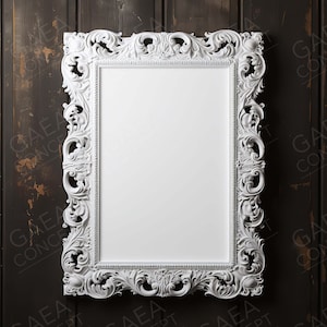 Museum Style Victorian White Frame Mockup, Digital Mockup, Framed Art Display, Victorian Vertical Frame Template JPG PSD Smart Object