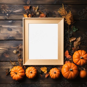 Halloween Pumpkins Wooden Frame Mockup, Square Modern Digital Mockup, Framed Art Display, Vertical Frame Template JPG PSD Smart Object