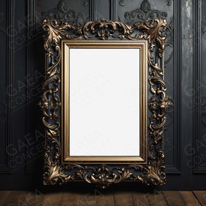 Victorian Gothic Style Gold Black Frame Mockup, Modern Digital Mockup, Framed Art Display, Vertical Frame Template JPG PSD Smart Object