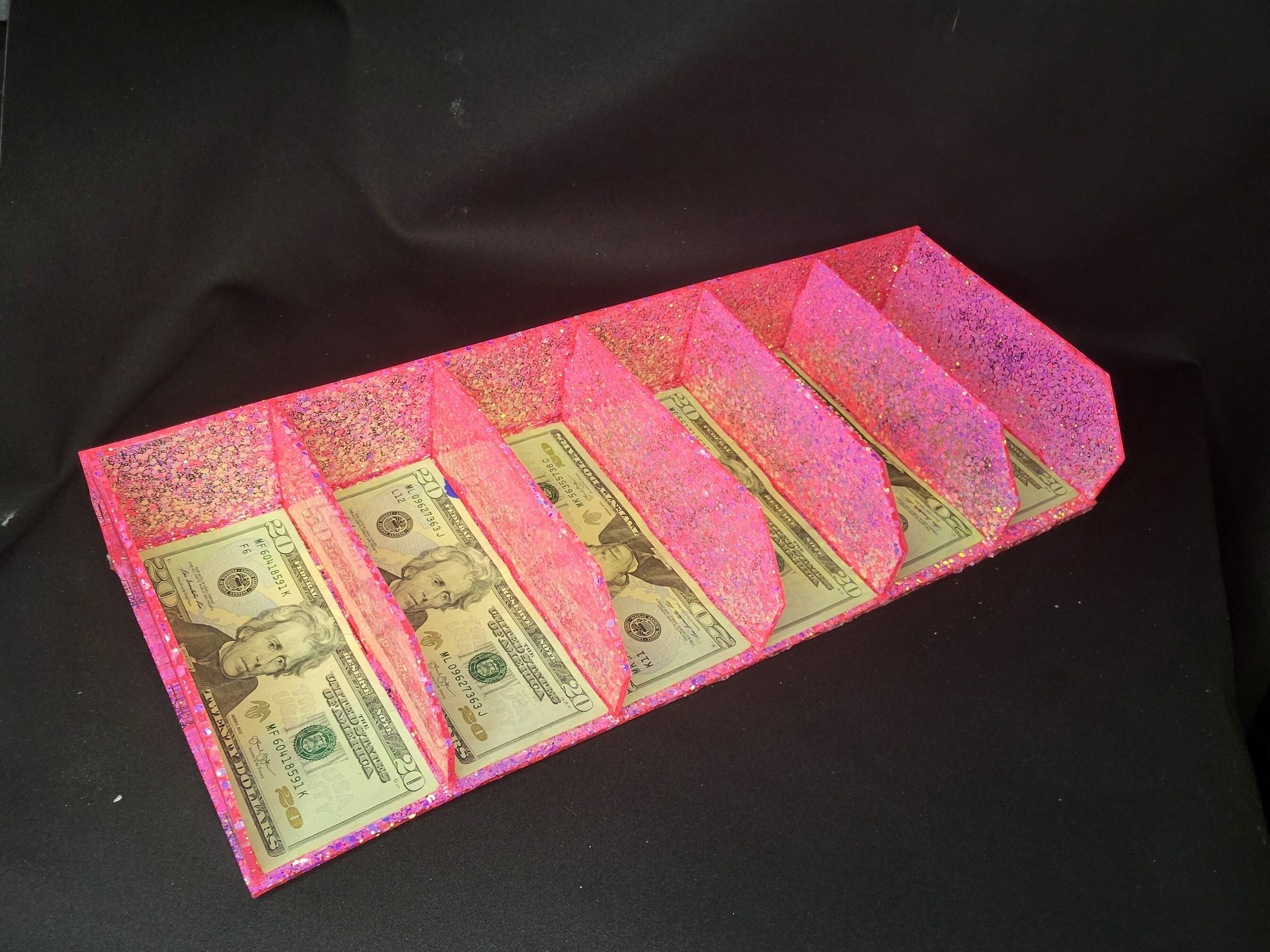 6 Slot Custom Cash Tray, Money Tray, Cash Envelope Stuffing, Glitter