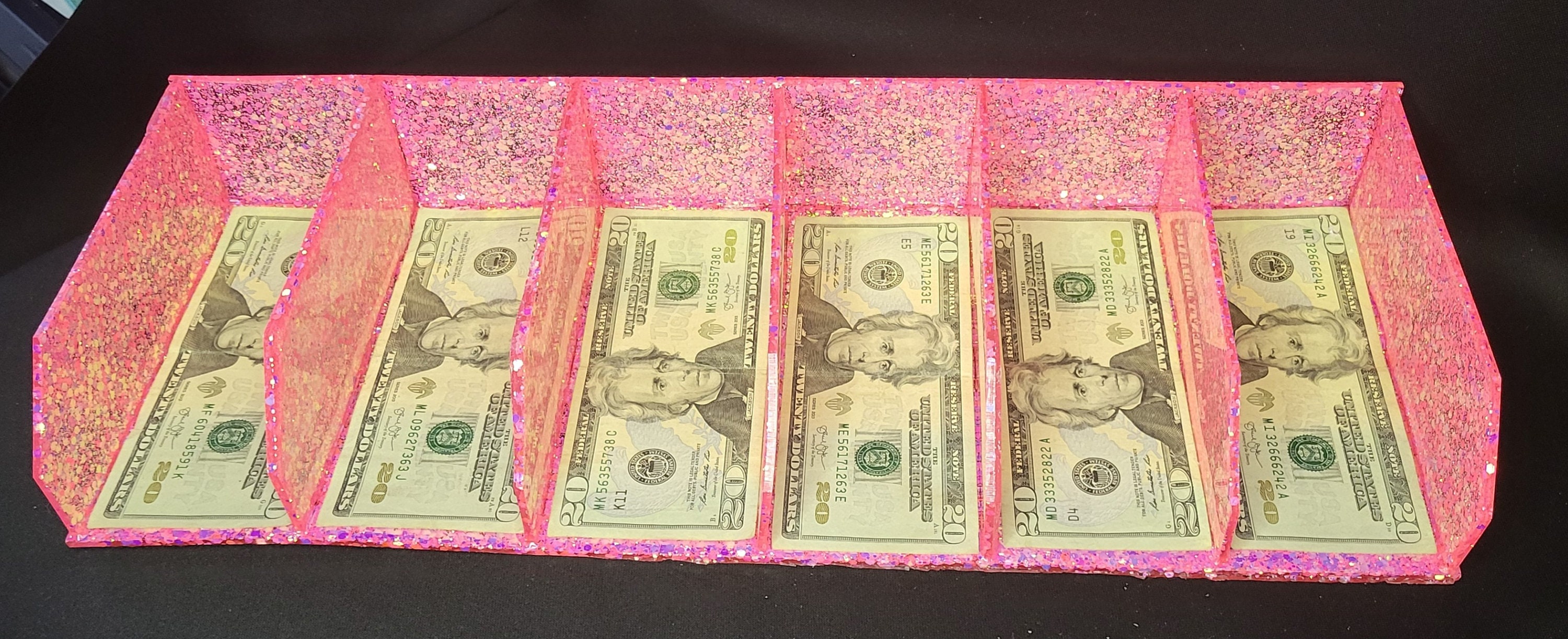 6 Slot Custom Cash Tray, Money Tray, Cash Envelope Stuffing, Glitter
