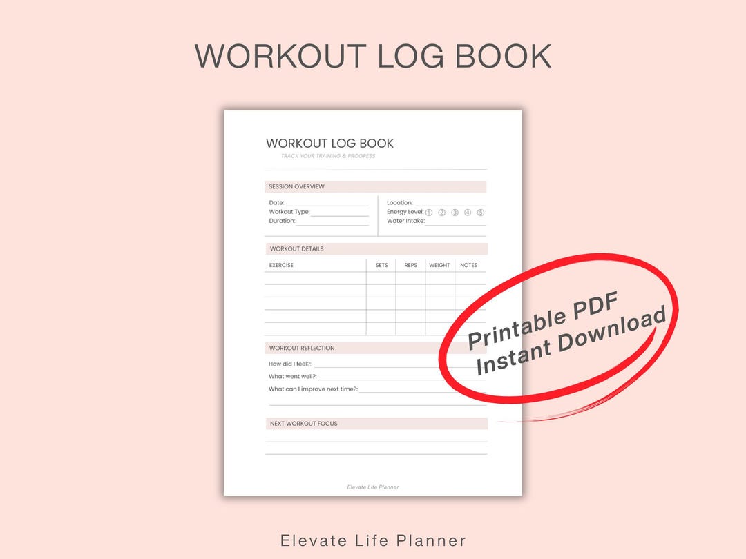 Workout Log Book Printable, Gym Fitness Planner (PDF Download, US ...