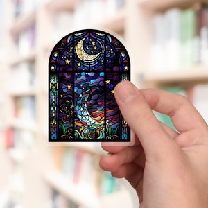 Kindle Sticker Stained Glass Window Transparent, Vinyl Laptop Sticker Kiss-cut Sticker, Moonscape Sticker, Mystic Journal Decorative Sticker