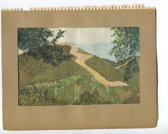 Vintage 1930s California Claremont Thompson Creek Oak Tree Plein Air Expedition Landscape Scientist Geologist Watercolor Painting Laudermilk