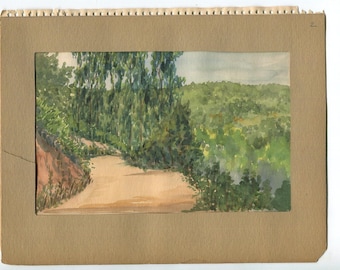 Vintage 1930's California Johnson's Pasture Claremont Trail Park Path Landscape Scientist Geologist Watercolor Painting Jerome D. Laudermilk