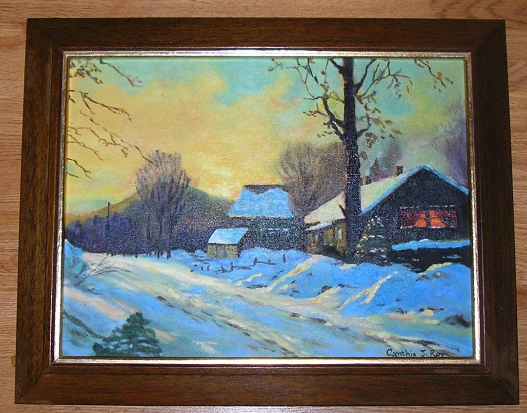 Vintage Folk Art Winter Snow Christmas Season House Warm Lamp Light ...