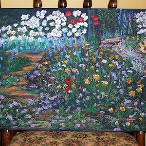 Vintage tuin bloemen wilde bloemen plantkunde botanische tuinbouw natuur vaste planten eenjarigen madeliefjes impressionisme originele pastel kunst tekening