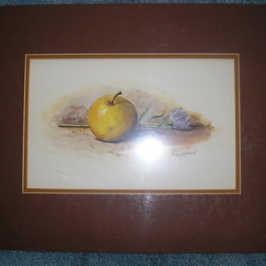 Vintage Botanical Horticulture June Gold Heirloom Apple Fruit Nature Morte Flower Virginia Listed Artist Original Watercolor Art Painting