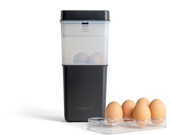 Eggbath: easy rapid soft boiled egg cooker with built in timer, how long to hard, medium, or half boil eggs, make perfect poached eggs