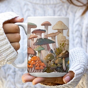 Pressed Mushroom Mug, Wild Mushroom Coffee Mug, Vintage Botanical Tea Cup, Pastel Mushroom Nature Mug, Mushroom Garden Lover Gift
