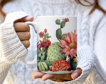 Cactus Garden Ceramic Coffee Mug, Botanical Tea Cup