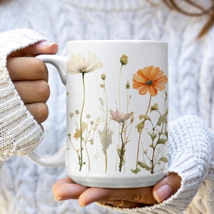 Wildflower Ceramic Coffee Mug, Botanical Tea Cup