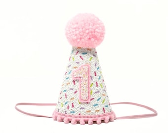 Sprinkles First Birthday Hat | 1st Birthday Girl Outfit | Sprinkles Party Hat | Confetti Party Hat | 1st Birthday Girl Glitter Party Hat