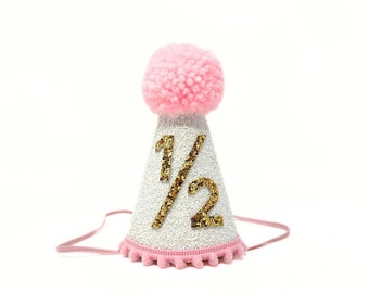Half Birthday Girl Party Hat | Pink & White Party Hat | 1/2 Birthday Party Hat | Half Birthday Girl Outfit | 1/2 Birthday Girl