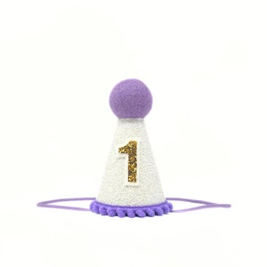 First Birthday Party Hat | Purple & White Party Hat | 1st Birthday Girl Outfit | First Birthday Outfit Girl | Purple Birthday Party Hat