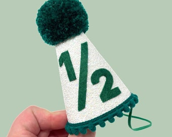 Half Birthday Boy Party Hat | Emerald & White Party Hat | 1/2 Birthday Party Hat | Glitter Party Hat | Emerald Green Party Hat |1/2 Birthday