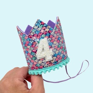 Mermaid Birthday Crown | Fourth Birthday Mermaid Party Hat | 4th Birthday Girl Crown | 4th Birthday Mermaid Party | Mermaid Party Crown