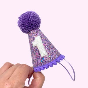 Unicorn First Birthday Hat | 1st Birthday Girl Outfit | Purple Party Hat | Confetti Party Hat | 1st Birthday Girl Glitter Party Hat | Lilac
