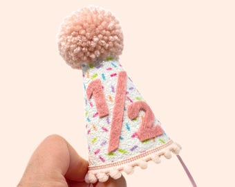 Sprinkles Half Birthday Hat | Half Birthday Girl Outfit | Sprinkles Party Hat | Confetti Party Hat | 6 Month Birthday Girl Glitter Party Hat