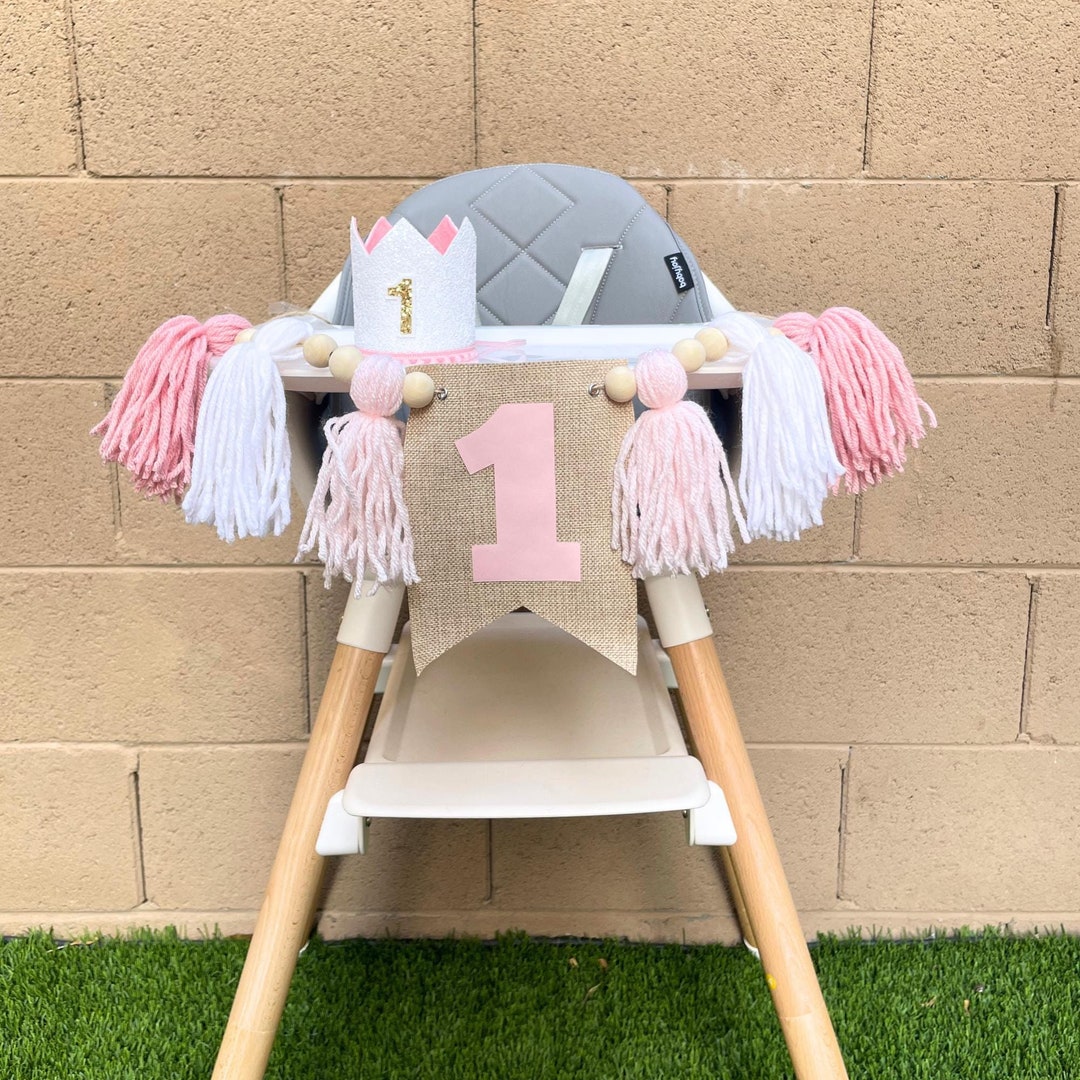 1st Birthday High Chair Banner | Birthday Girl Banner | Baby Pink High ...