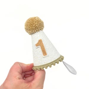 1st Birthday Boy Party Hat | Beige & White Party Hat | First Birthday Party Hat | 1st Birthday Boy Outfit | First Birthday Boy Beige