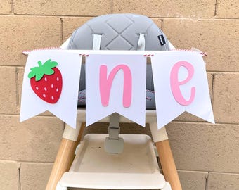 Strawberry "Half Birthday" High Chair Banner - "It's My 1/2 Birthday" Decor For Girls' 6 Month Party