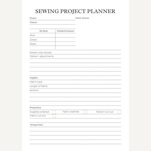Sewing Project Planner - PDF Download - Printable or Digital Planner