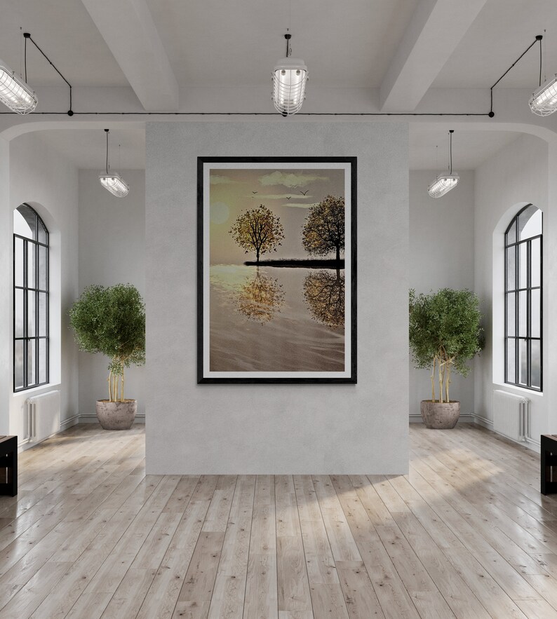 Reflective Horizon Wall Art Digital Print Sunset Tree Lake Etsy