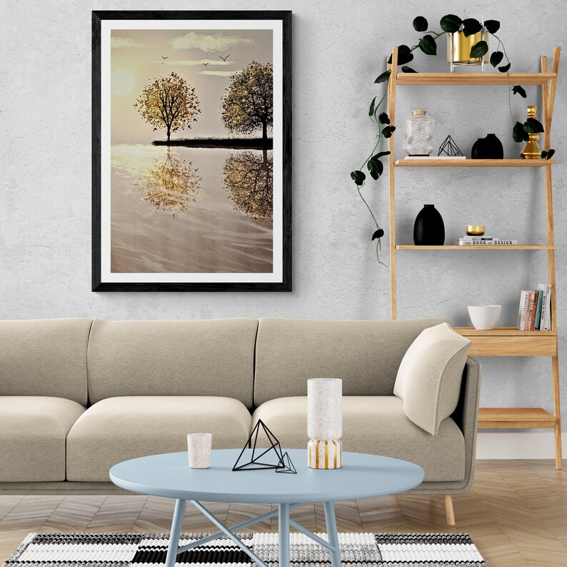 Reflective Horizon Wall Art Digital Print Sunset Tree Lake Etsy