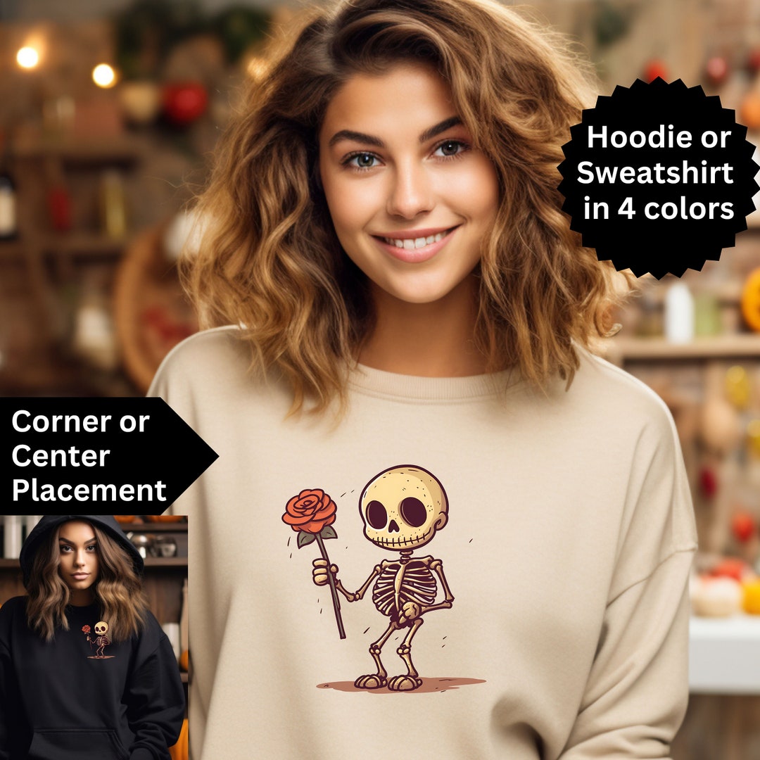 Cute and Creepy Skeleton With a Rose Halloween Hoodie or Etsy