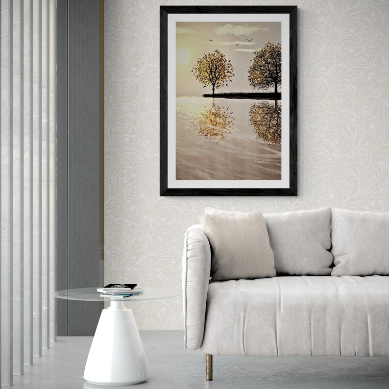 Reflective Horizon Wall Art Digital Print Sunset Tree Lake Etsy
