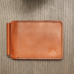 Cartera con clip para billetes de cuero de grano completo hecha a mano