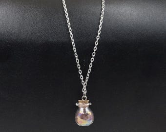 Strawberry Quartz Iridescent Potion Bottle Necklace, Handmade Crystal Necklace, Love Crystal Necklace, Witch Necklace, Crystal Jewelry N016