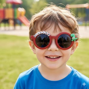 Kids sunglass Party Favor, Bulk Order Kids Sunglasses, Customized Sunglasses Dinosaur and Daisy Design, Kids Birthday gift, Name Sunglasses, image 2