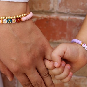 Back to school, Mama & Mini Bracelet Set, Stretch with Heishi Beads and Your choice of Lettering, First day of School/Kindergarten/Preschool image 5