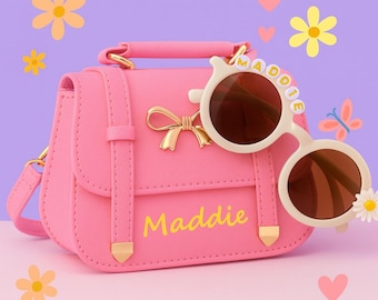 Personalized Leather Little Girl Purse | Custom Name Crossbody Bag for Toddlers | Adjustable Strap Mini Shoulder Bag | Kids Birthday Gift